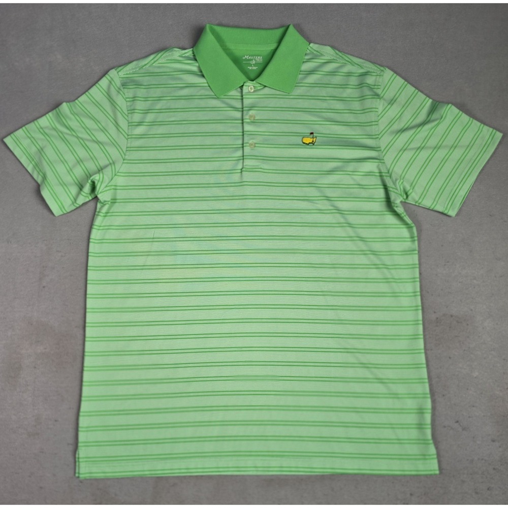 Masters Tech Golf Polo Shirt Mens L Green Striped Moisture Wicking Stretch